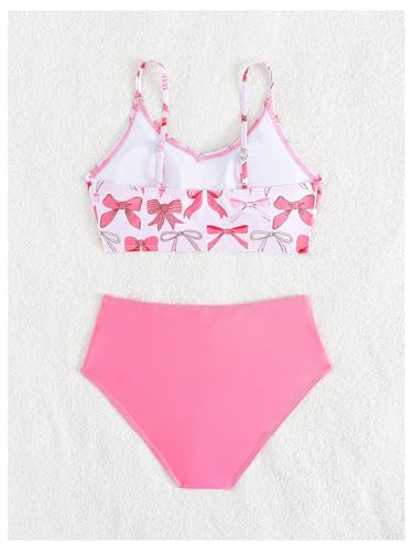 Image of Verdusa Girl's 2 Piece Cute Bikini Set Colorblock Camisole Tops and High Waist Bottoms Swimsuit