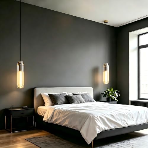 Image of 11.8 inch Modern Pendant Light Fixture with Amber Crystal Lampshade, Adjustable Hanging Ceiling Pendant Lighting for Kitchen Island Dining Room Bar Counter