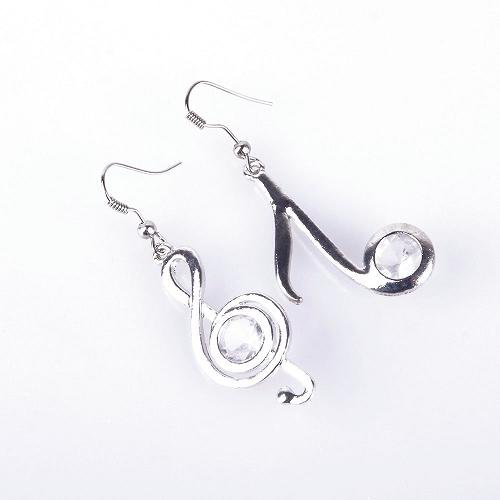 Fashion Gorgeous Silver Tone Rhinestone Crystal Musical Note Earrings