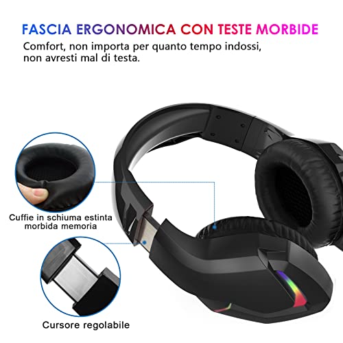 NEEDONE K19 PS4 hoofdtelefoon met kabel en microfoon, voor PC, over-ear, kinderen, gaming headset met microfoon, PS5, Xbox One, Nintendo Switch, Fortnite, computer, laptop, Mac smartphone, stereo basgeluid, RGB - Afbeelding 5