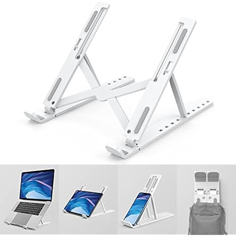 Portable Laptop Stand,10 Levels Height Adjustable Laptop Holder,Lightweight ABS+Silicone Foldable Laptop Riser,Notebook Cooling Stand PC Riser for All Laptops Tablets-White Cover