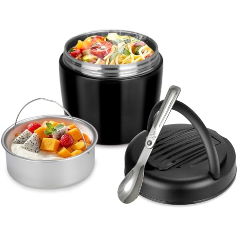 【Divisione Anti-Mescolamento Sapori 】Le pareti interne di questo contenitore termico per alimenti formano due compartimenti anti-fuoriuscita. Conserva cibi caldi e freschi senza mescolare umidità o sapori, rispettando standard di qualità. Un contenitore termico per alimenti caldi flessibile per pranzi o spuntini.