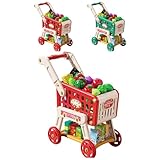 Zekonoショッピングカート おもちゃ 車輪付き 手押し車 おままごと お買い物カート 食料品 果物 野菜 買い物ごっこ 女の子 男の子 買い物 スーパーカート 組み立て簡単 室内＆室外遊び ままごとセット ([赤] 模擬ショッピングカート（空）)