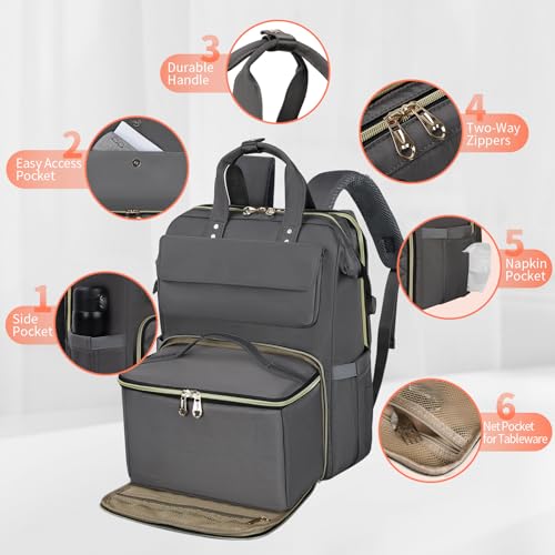 Image of BERTASCHE Lunch Backpack for Women, 15.6 Inch Laptop Backpack with Insulated Cooler Lunch box, Nurse Backpack for Teacher Work Travel College Picnic,Grey