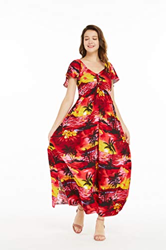 Image of Hawaii Hangover Family Matching Hawaiian Clothes, Sunset Red | Family matching Hawaiian outfits, Sunset Red, lightweight rayon, machine washable, tropical floral print, luaus, cruises