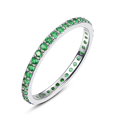 2mm/2.5mm Cubic Zirconia/Emerald/Sapphire Eternity Rings for Women Vintage Stackable Engagement Ring Cubic Zirconia Wedding Band Size 5-9 - Main Image