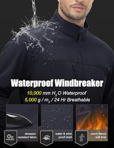 MAGCOMSEN Men's Lightweight Softshell Jacket Fleece Lined Tactical Waterproof Windbreaker Rain Jacket for Outdoor Hiking2