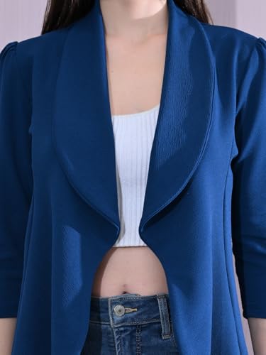 Image of Cotton Blend Women's Single Breasted Relaxed Fit Shawl Collar 3 /4 Sleeve Blazer