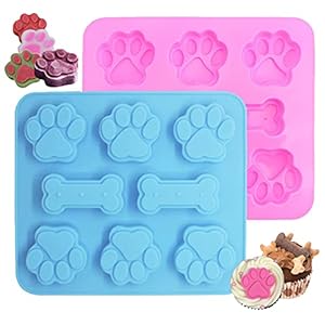 WSZBDR 2 Pack Silicone Molds Puppy Dog Paw and Dog Bone Silicone Dog Treat Molds for Baking Chocolate,Candy,Jelly,Ice Cube,Dog Treats
