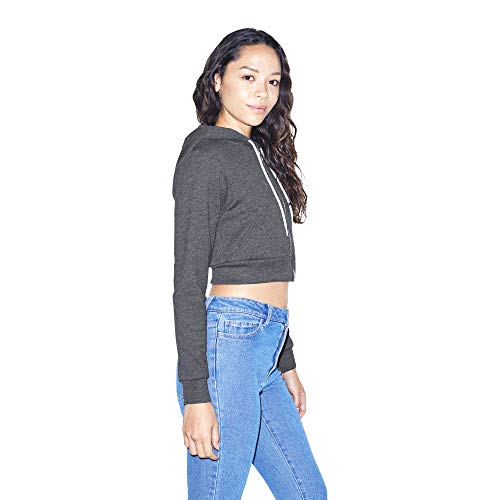American Apparel Women's Flex Fleece Cropped Long Sleeve Zip Hoodie, Dark Heather Grey, Medium