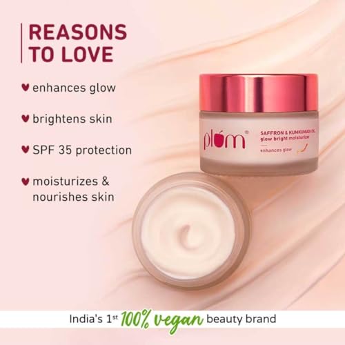 Plum Saffron & Kumkumadi Oil Daily Glow Bright Moisturizing Cream | Lightweight Moisturizer to Brighten Skin, Enhance Glow | With SPF 35 | UVA/UVB... - Image 2