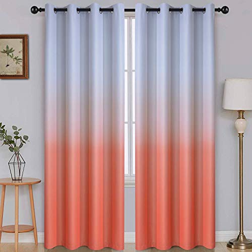 Image of SimpleHome Ombre Gradient Coral White to Gray Curtains for Bedroom,52Wx84L | Room Darkening Curtains,Light Blocking Thermal Insulated Grommet Window Curtains for Living Room,2 Panels,84 Inches Length