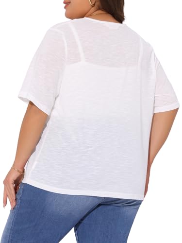 Agnes Orinda Plus Size Cardigan for Women Button Down Sheer Round Neck Short Sleeve Knitted Sweater4