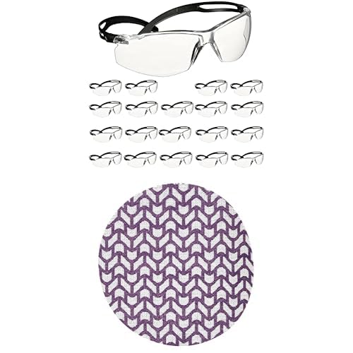 Bundle of 3M Safety Glasses,500 Series, 20 Pack, ANSI Z87, Anti-Scratch Clear Lens, Black Frame + 3M Xtract Net Disc 710W, 120+, 6 in, Die 600Z, Pack of 50 Hook and Loop Sanding Discs