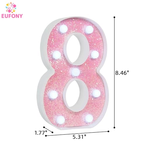 Image of Pink Glitter Marquee Light Up Numbers, LED Number Lights Battery Operated for Girls 8th 18th Pink Birthday Party Table Decorations, Wall Decor for Girls Bedroom, Number 8 Sign Cool White Lights