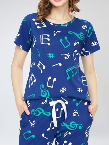 Image of VJ Fashion Women's Cotton Lycra Printed & Knitted Round Neck Night Wear Set of Top and Pazama