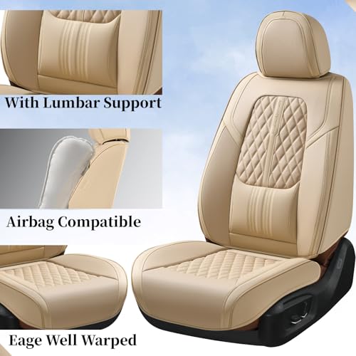 Image of Coverado Seat Covers, Car Front Seat Covers with Backrest, Nappa Leather Car Seat Protectors,Waterproof &Breathable,Anti-Slip Automotive Seat Cushion, Universal Fit for Most Vehicles,2Pcs Beige