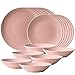 Cesiro 18-częściowy serwis obiadowy. 6 płaskich talerzy/ talerzy deserowych / głębokich talerzy. błyszczące różowy. Zmywarka/kuchenka elektryczna/mikrofalówka/zamrażarka