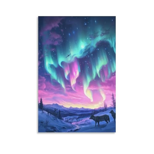 Auroras boreales en lienzo para decorar el salon con paisajes de ensueño de 50x75cm