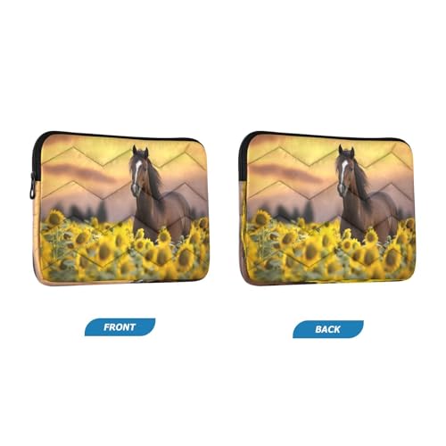 Funda para portátil de 13-14 pulgadas con diseño Horse Sunflowers miniatura 2