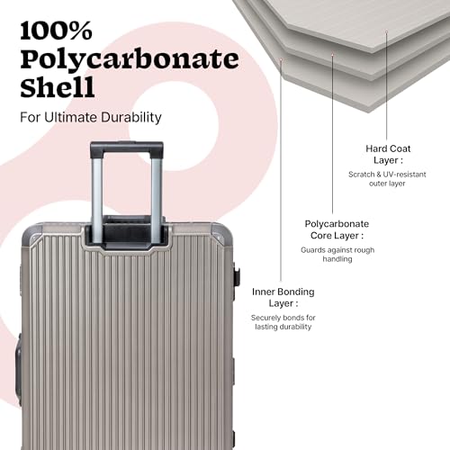Image of Vertica Hard PC Luggage, Set of 3, Cabin, Medium and Large Size, 100% Polycarbonate, Lightweight, Silent Wheels, Anti-Theft with Aluminium Frame, and TSA Approved Locks, Granite Haze