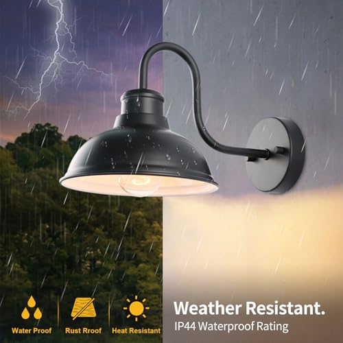 Image of 12 inch Barn Light Outdoor Wall Lights 2 Pack Large Exterior Lighting Fixtures | Anti-Rust Waterproof Black Classic Farmhouse Industrial Wall-Mounted Barn Light Fixture for Garage /Porch /Patio ETL Listed