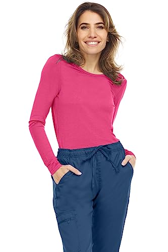 MediChic Scrubs Women's Knit Ultrasoft Stretch Long Sleeve Under Scrub T-Shirt Shocking Pink