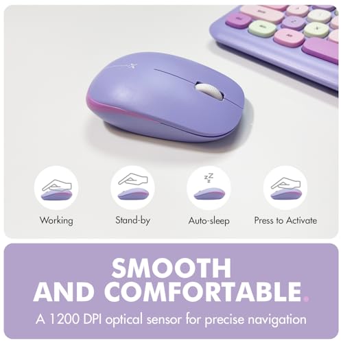 X9 Purple Wireless Keyboard and Mouse Combo - 2.4G Full Size Colorful Keyboard and Mouse Wireless - Cute and Aesthetic Retro Typewriter Combo for PC Computer Desktop and Laptop.