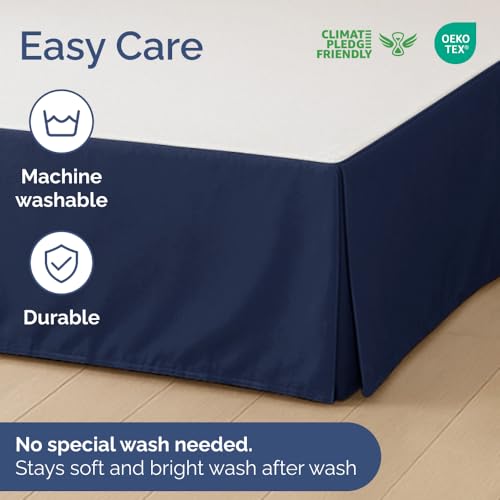 Pleated Bed Skirt Queen Size - 3 Sided Pleated Bed Skirt Queen - Ultra-Soft, Easy Fit with 18 Inch Tailored Drop - Hotel Quality, Wrinkle Free & Fade Resistant - for Women, Men, Kids and Teens - Navy