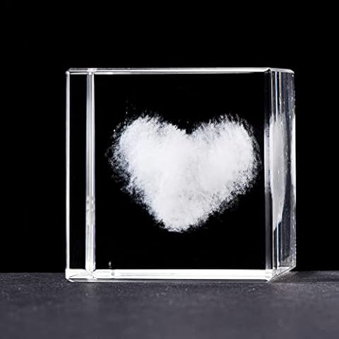 Mogokoyo 3D Love Heart K9 Glass Cloud Paperweight Cube Crystal Laser Engraving Figurines Souvenirs Crafts Decoration Ornaments with Gift Box Cover