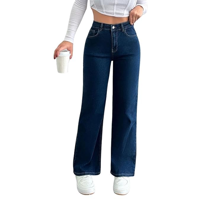 Image of Women High Waist Wide Leg Denim Baggy Jeans Casual High Waist || Wide Leg || Modern Look || Baggy fit Fashion Beauty Lovely Unique Denim Jeans for Women
