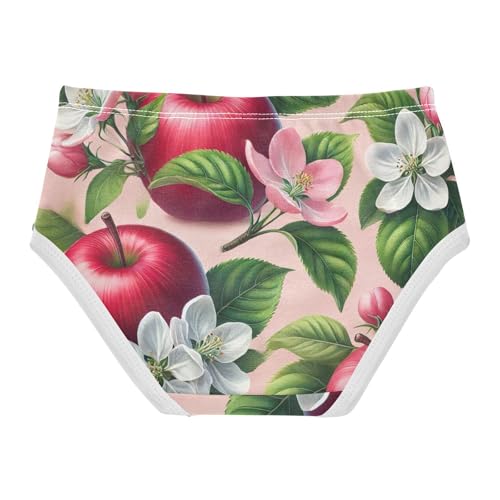 Toddler Girl Briefs, Red Apples Flowers Cotton Underwear for Girls, 2–8 Years2