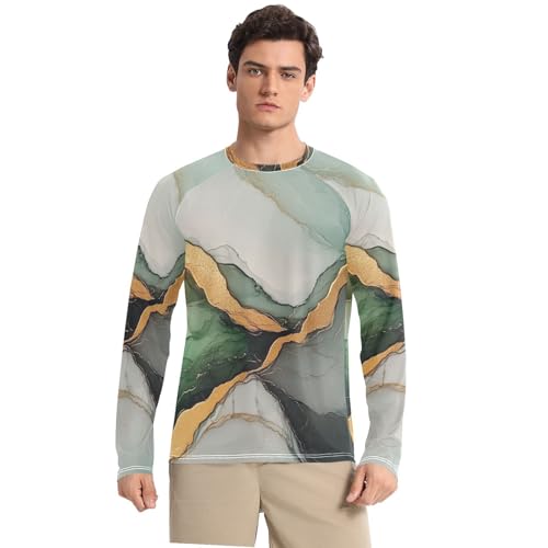 Marble Green Gray Men's Swim Shirts UPF 50+ Fishing Elasticity UV Sun Protection Long Sleeve Shirts Water Fishing