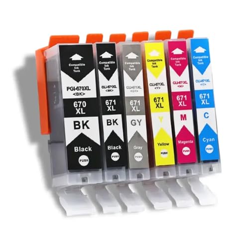 Cartouche PGI670 CLI671 haute précision 6 couleurs pour des textes nets