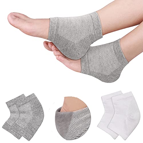 Heel Moisturizing Socks Open Toe Comfortable and Breathable Heel Cups, Lining Gel Moisturizing Socks are Suitable for Heel Cracking, Heel Tendinitis and Heel Pain Relief -4 Pcs White Grey