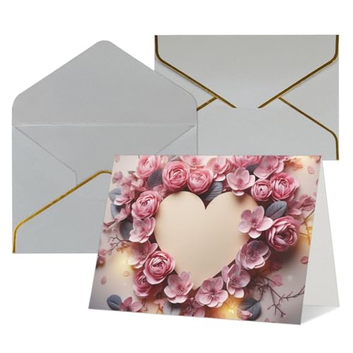 QMNSEHF 無地グリーティングカード 封筒付き Thank YouCard カード ハート型 花 Happy Birthdayカード 女性用 男性用 クリスマス ハロウィン 結婚式 ブランク ノートカード あらゆる機会 グリーティングカード 4x6