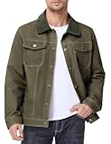 Eisctnd Men's Cotton Canvas Trucker Jacket with Corduroy Collar, Plaid Flannel Lined Workwear Utility Barn Jacket(ArmyGreen-M)