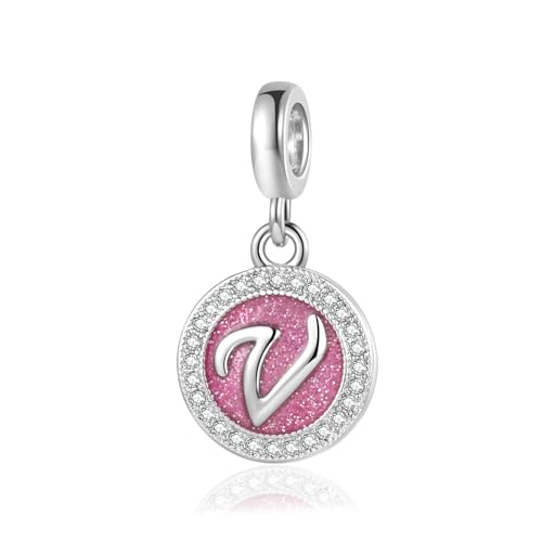 Abalorio colgante de letra inicial rosa brillante A-Z para cumpleaños, Navidad, regalo para familia, hija, hermana, amigas, nieta, mujeres, compatible con pulseras Pandora, talla única, Cobre, No es