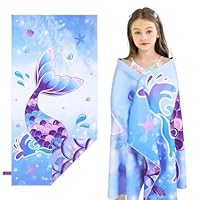 WERNNSAI Kids Beach Towel for Girls, Mermaid Double-sided Towels for Kids, 76 X 150 cm kids Beach Pool Bath Bathroom Swim Towel, Quick Dry Ultra Absorbent Super Soft Beach Blanket Towel Birthday Gift
