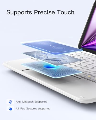 Image of Inateck for iPad (A16) 11th /10th Gen 450g Ultralight Keyboard Case, Air 11 inch 2026 M4 /M3 /M2, Air 5 /4th, Pro 11 4 /3 /2 /1th,1 Second Magnetic Detachable Keyboard with Touchpad, AceTouch, White
