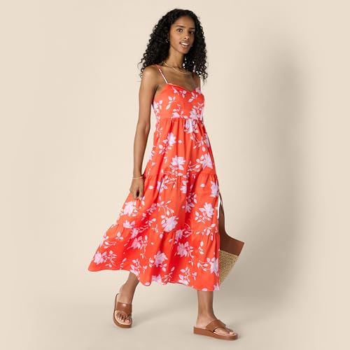 Image of Amazon Essentials Women's Fit and Flare Empire Waist Sweetheart Neck Cotton Sateen Tiered Maxi Dress