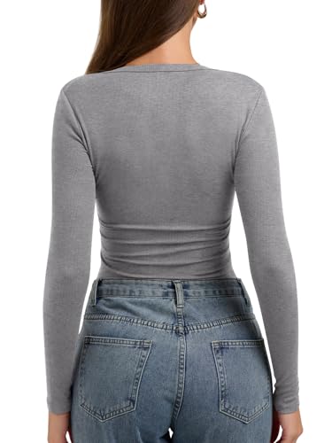 PINKMSTYLE Womens Button Up Scoop Neck Long Sleeve Tops Ribbed Slim Fitted Henley Shirts4