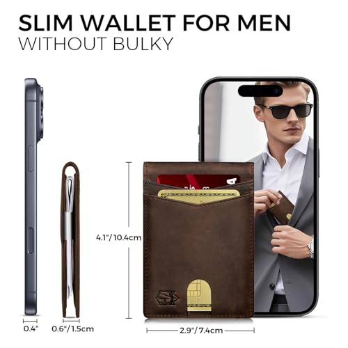 Image of Zitahli Genuine Leather Wallet for Men 12 Card Slim Mens Wallets Bifold RFID Blocking with Money Clip & ID Window Thin Minimalist Card Holder Wallet with Gift Box