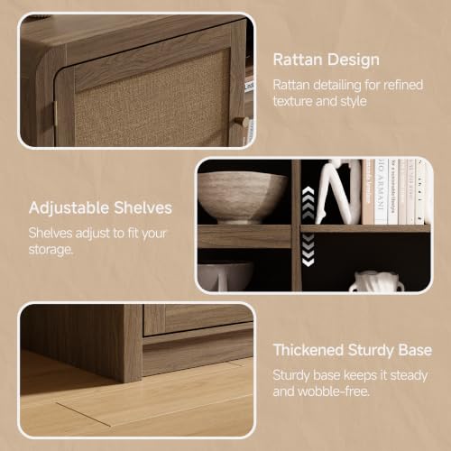 70" Rattan TV Stand, TV Console for TVs Up to 80", Walnut - Image 4
