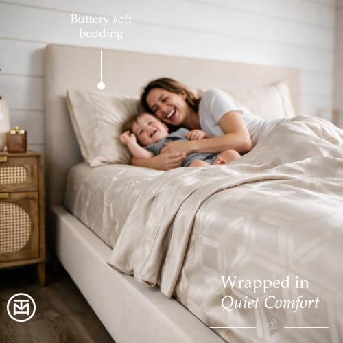 Image of Threadmill 600 Thread Count Cotton Full Sheet Set, Sateen, Jacquard, Beige