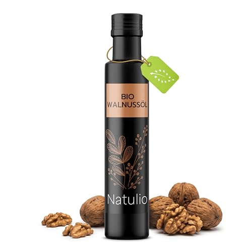 Natulio Walnussöl Bio kaltgepresst 250ml - zur Ernährung sowie zur Haarpflege geeignet - sehr reich an Linolsäure - zertifiziert nach DE-ÖKO-006