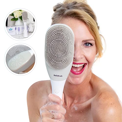 Bloom Brush Smart 2-in-1 Electric Body Brush and Dry Brush Massager with 3-Speed Brushing! Waterproof Silicone Exfoliating Body Scrubber, Back Scrubber,Shower Brush and Exfoliator Bath Brush (Gray)