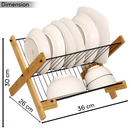 Image of HomeCloud Dish Drying Rack for Kitchen Counter, Stainless Steel Anti-Rust Drainer with Smart Drainage System, Drainboard & Detachable Cutlery Holder. (Black X)