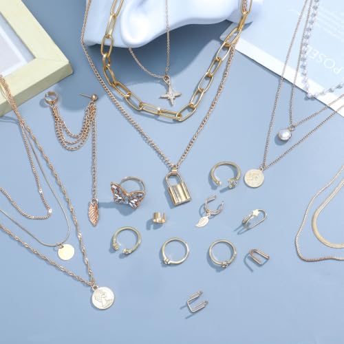 Image of NEWITIN 69 Pieces Gold Jewelry Set for Women Fashion Costume Jewelry Gold Plated Necklace Bracelet Earrings Set for Women