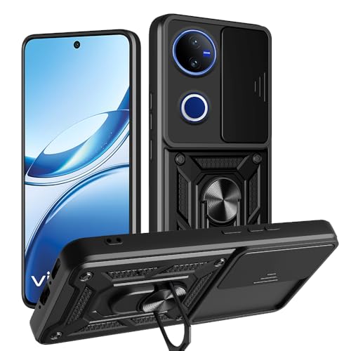 Image of Armor Bumper Back Cover Case for Vivo V50 /V50e /Vivo T4R /V50 Elite Edition /iQOO Z10R 5G Rotating Camera Cover, Ring Holder & Kickstand | Heavy Duty & 360 Degree Protection Back Cover (Black)
